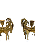 Exceptional Pair of Vintage Four-Headed Ram Brass Candleholders – MCM Sculptural Decor | Hollywood Regency Masterpieces