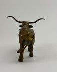 Vintage Brass Longhorn Bull Sculpture – 7.5” Long, 5.75” Horn Span, 4.75” Tall – Western-Southwestern-Texas Ranch Décor