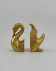 Vintage Brass Swan Bookends- A Pair