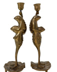 Vintage Brass Frog Couple Candle Holders | Mid-Century Whimsical Pair on Lily Pads