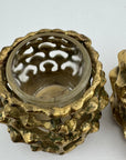 Vintage Brass Brutalist Style Candleholders With Glass Inserts-A Pair