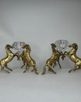 Pair of Horse Brass Stands with Crystal Candleholders Inserts
