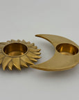 Vintage Brass Sun and Moon Candleholder-A Pair