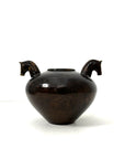 Vintage Bronze Horse Head Vessel | Dual Horse Sculpture Vase