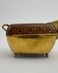 Vintage Brass Goat Trinket Dish With Enameled Etchings