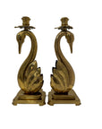 Pair of Vintage Brass Swan Candlestick Holders – Elegant Mid-Century Taper Candle Holders (14”) by Ethan Allen