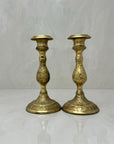 Vintage Brass Floral Candlestick Holders-A Pair