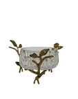 Vintage Cut Crystal Bowl with Ornate Brass Branch & Leaf Stand – Mid-Century Elegance