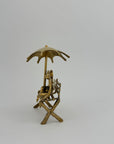 Vintage Brass Charming Frog Couple on Bench Under Umbrella