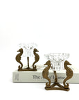 Vintage Brass Seahorse Stands with Crystal Inserts-A Pair