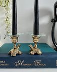 Vintage Brass Small Frog Candlestick Holders