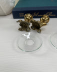 Vintage Brass Small Frog Candlestick Holders