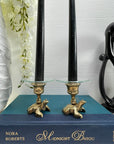 Vintage Brass Small Frog Candlestick Holders