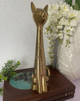 12 inch Tall Vintage Brass Hand Etched Cat