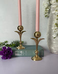 Vintage Brass Tulip Flower Candleholders