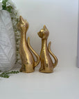 Tall Vintage Brass Smiling Cat Pair