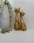 Tall Vintage Brass Smiling Cat Pair