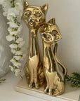 Tall Vintage Brass Smiling Cat Pair