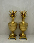Large Vintage Brass Pineapple Container-A Pair-Hollywood Regency