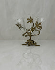 Vintage Brass & Glass Ivy Leaf Triple Epergne Bud Vase