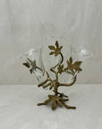 Vintage Brass & Glass Ivy Leaf Triple Epergne Bud Vase