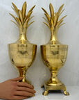 Large Vintage Brass Pineapple Container-A Pair-Hollywood Regency