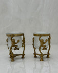 Vintage Brass Frog Candleholders with Frosted Glass Inserts-A Pair