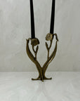 Vintage Brass Flower Candlestick Holder