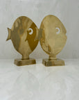 Large Vintage Brass Cartoon-Like Fish Figurine on Stand-A Pair