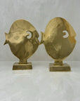 Large Vintage Brass Cartoon-Like Fish Figurine on Stand-A Pair