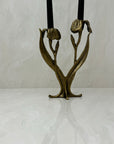 Vintage Brass Flower Candlestick Holder
