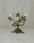 Vintage Brass & Glass Ivy Leaf Triple Epergne Bud Vase