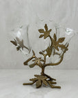 Vintage Brass & Glass Ivy Leaf Triple Epergne Bud Vase