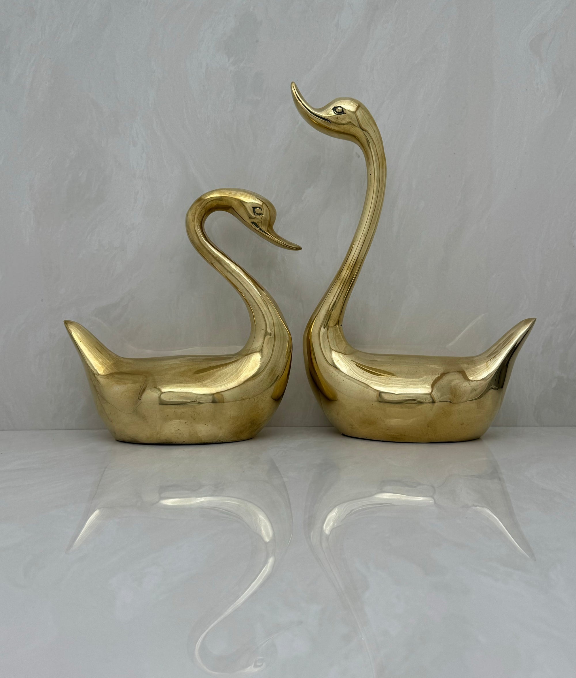 Tall Vintage Brass Swans-A Pair