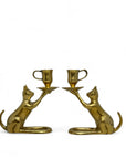 Vintage Brass Cat Candlestick Holders- A Pair