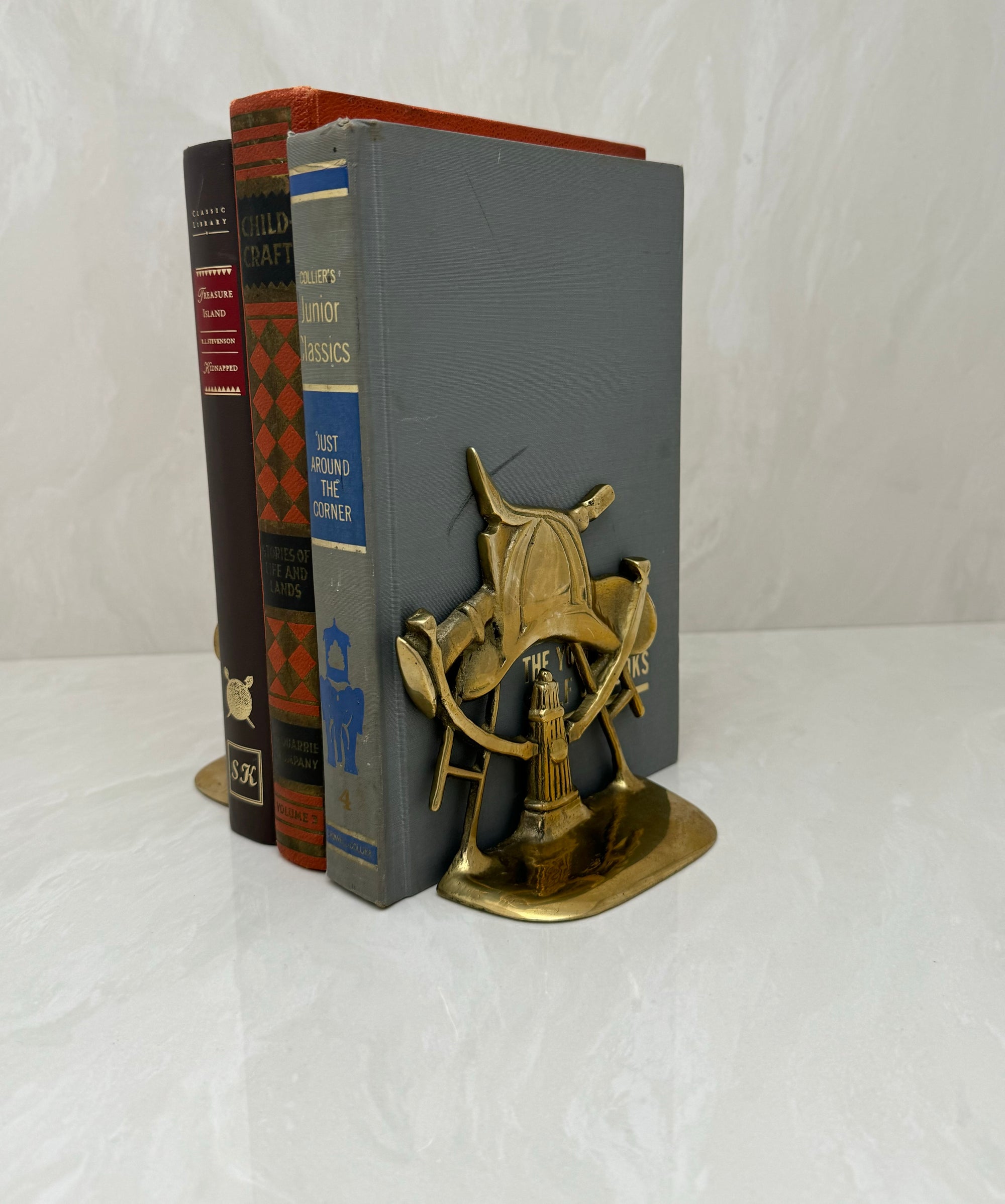 Vintage Brass Firemen Helmet Bookends-A Pair