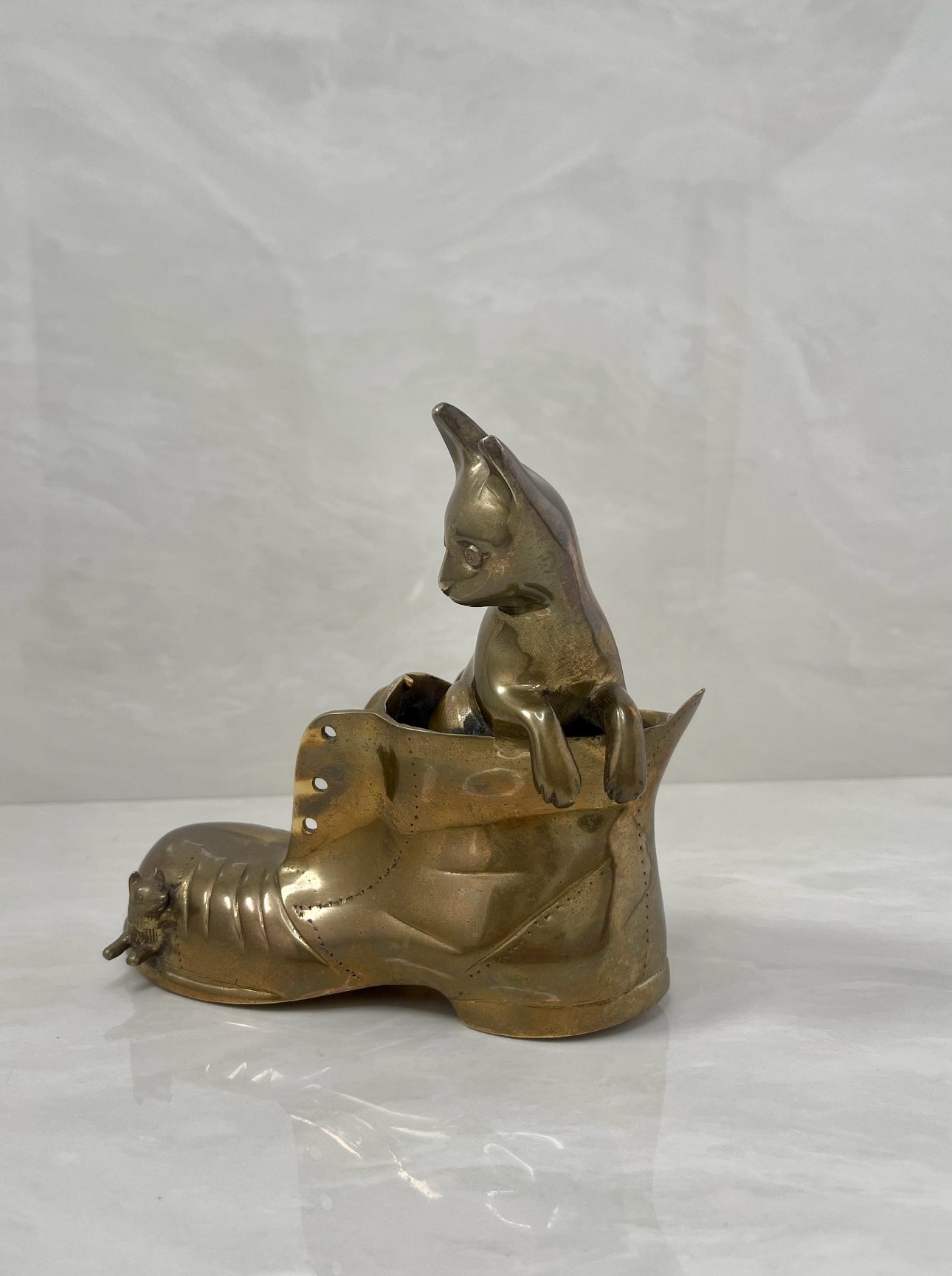 Vintage Brass Boot- A Cat and Mouse Chase
