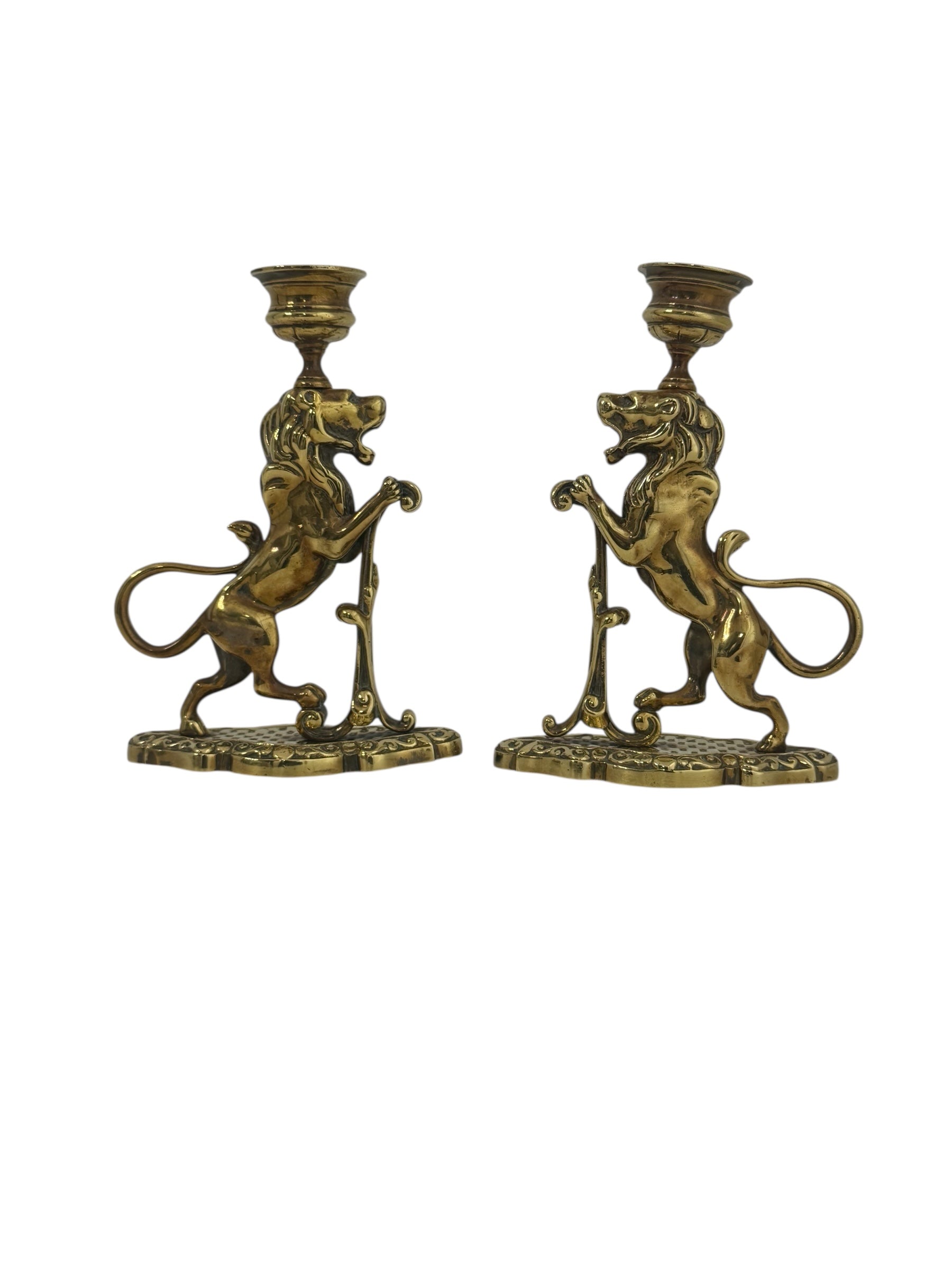 Vintage/Antique Brass Lion Candleholders- A Pair