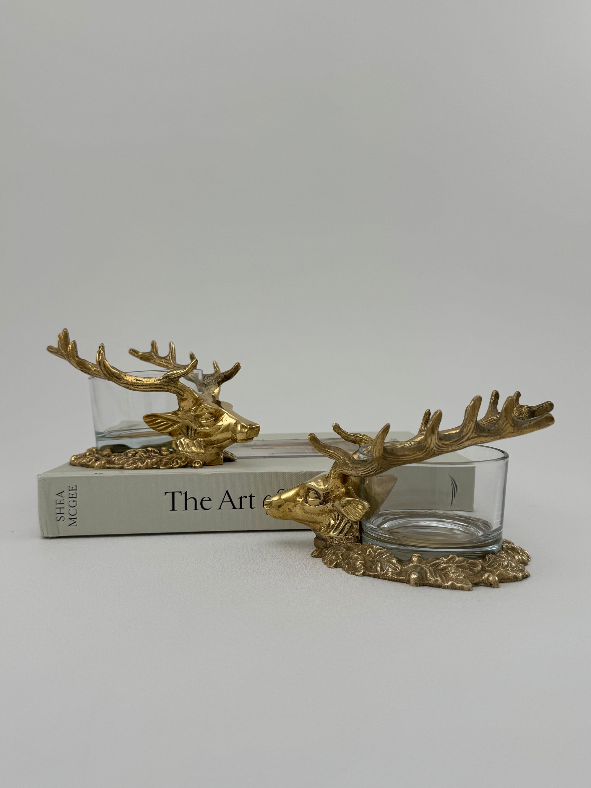 Pair of Vintage Brass Stag Head Candleholders – Luxurious Statement Décor