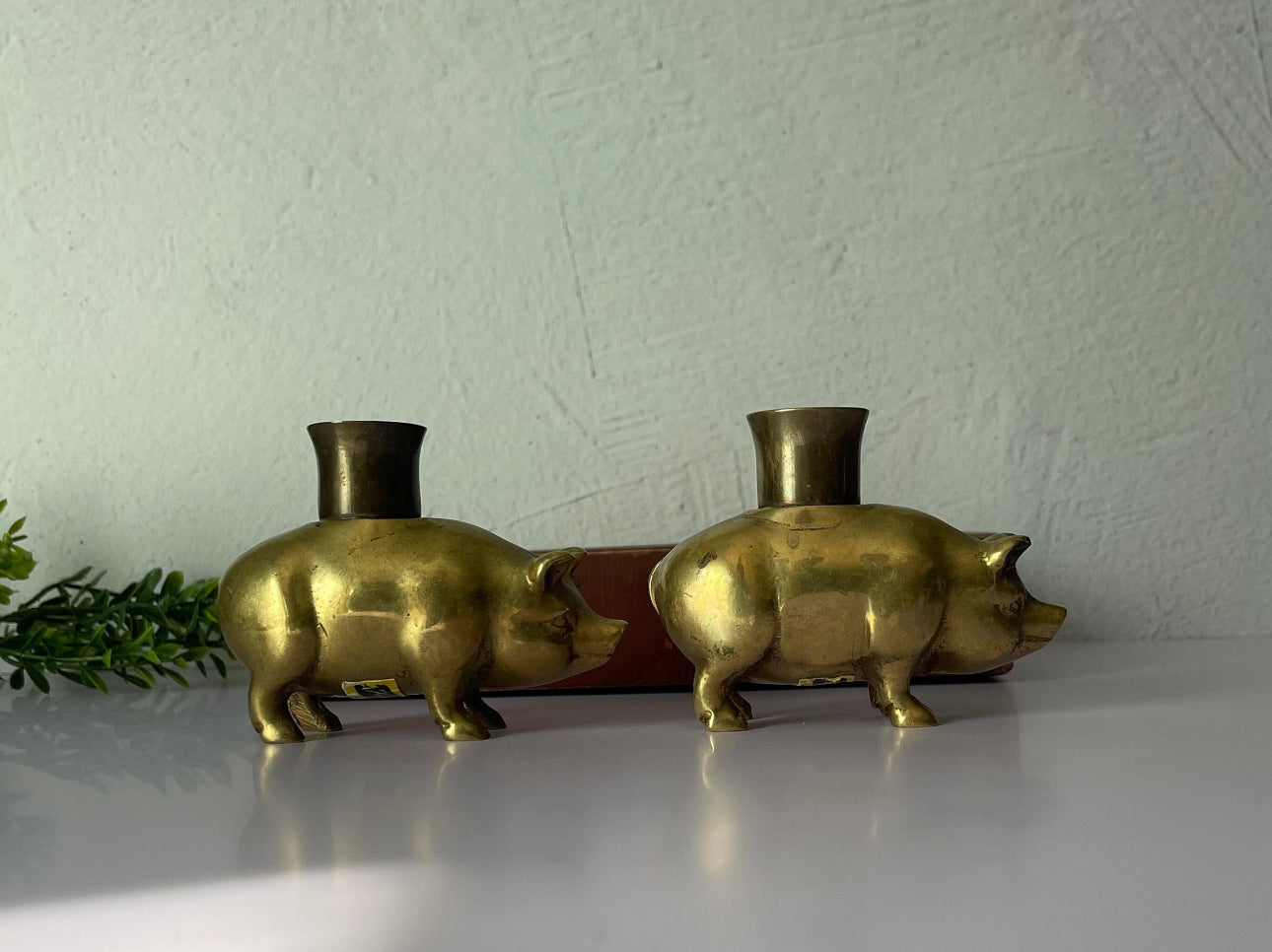 Vintage Brass Pig Candlestick Holders-A Pair by Fritz Brass