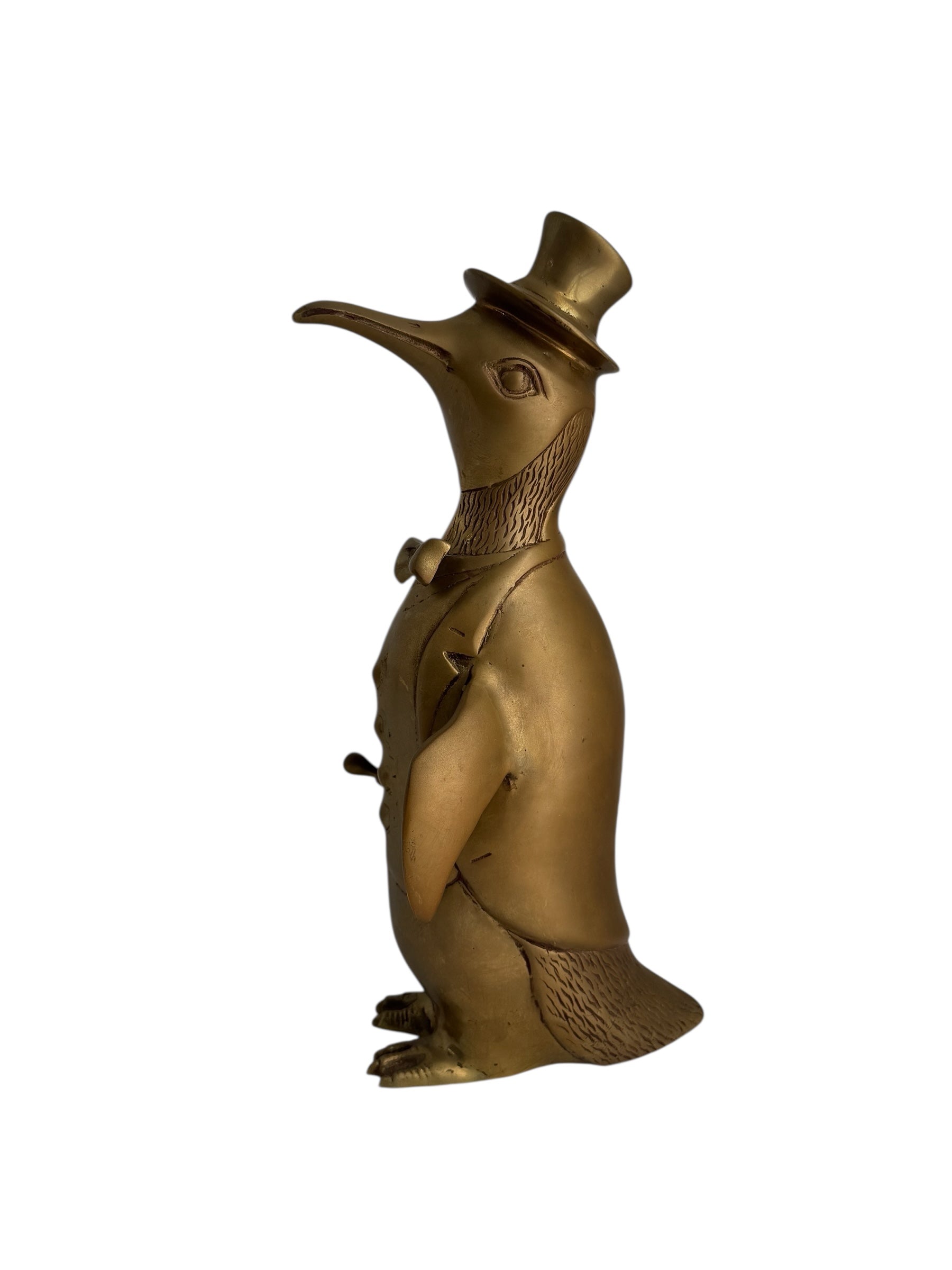 Vintage Brass Penguin Conductor with Baton – Whimsical Dapper Sculpture