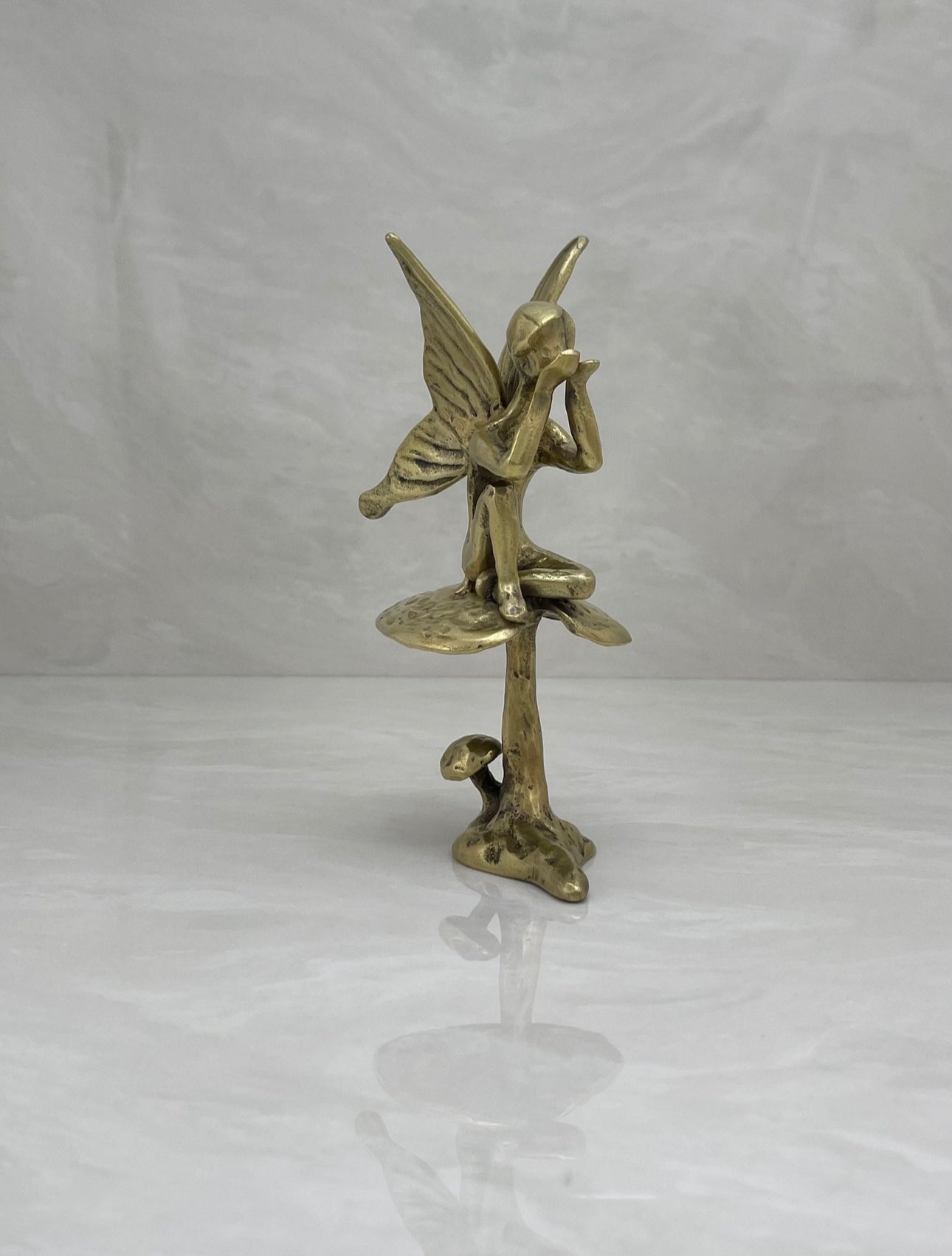 Vintage Brass Fairy on A Mushroom