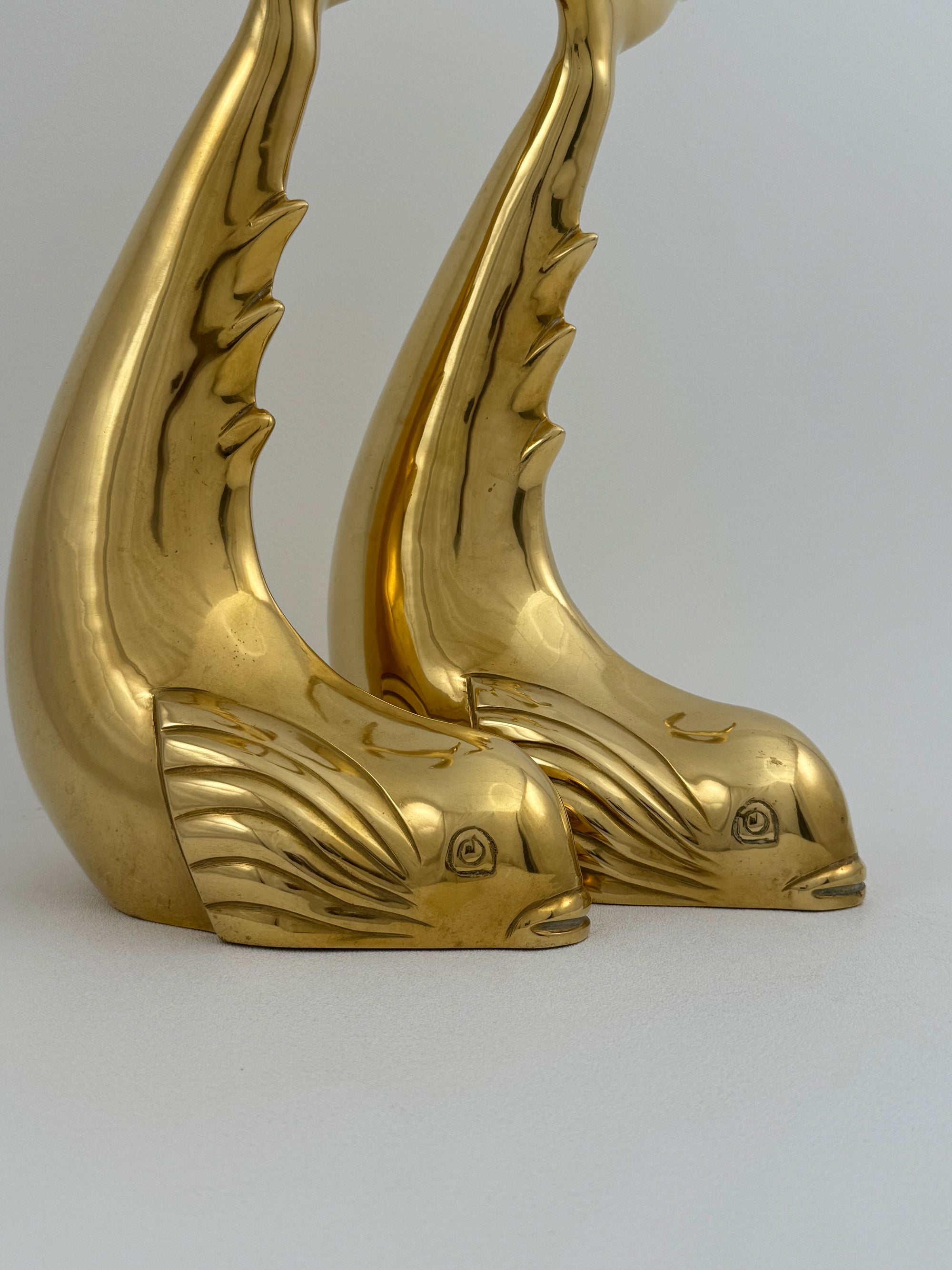 Vintage Brass Dolphin Sculptures- A Pair by Dolbi Cashier-14”