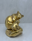 Vintage Brass Mama Bear and Cub on Rock