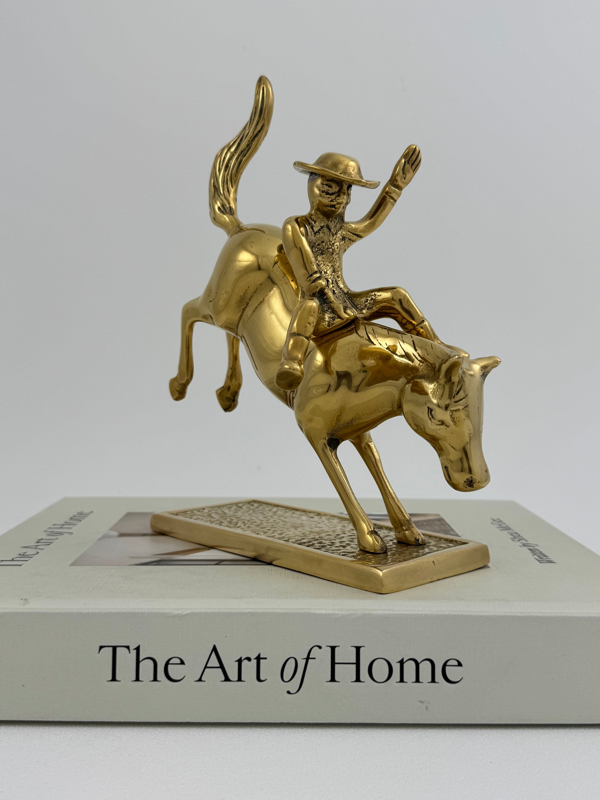 Vintage Brass Cowboy on Bucking Horse Sculpture – Rare Western Rodeo Figurine