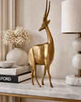 Dolbi Cashier Style Brass Gazelle Sculpture – 19” Tall Mid Century Modern Antelope – Statement Safari Decor
