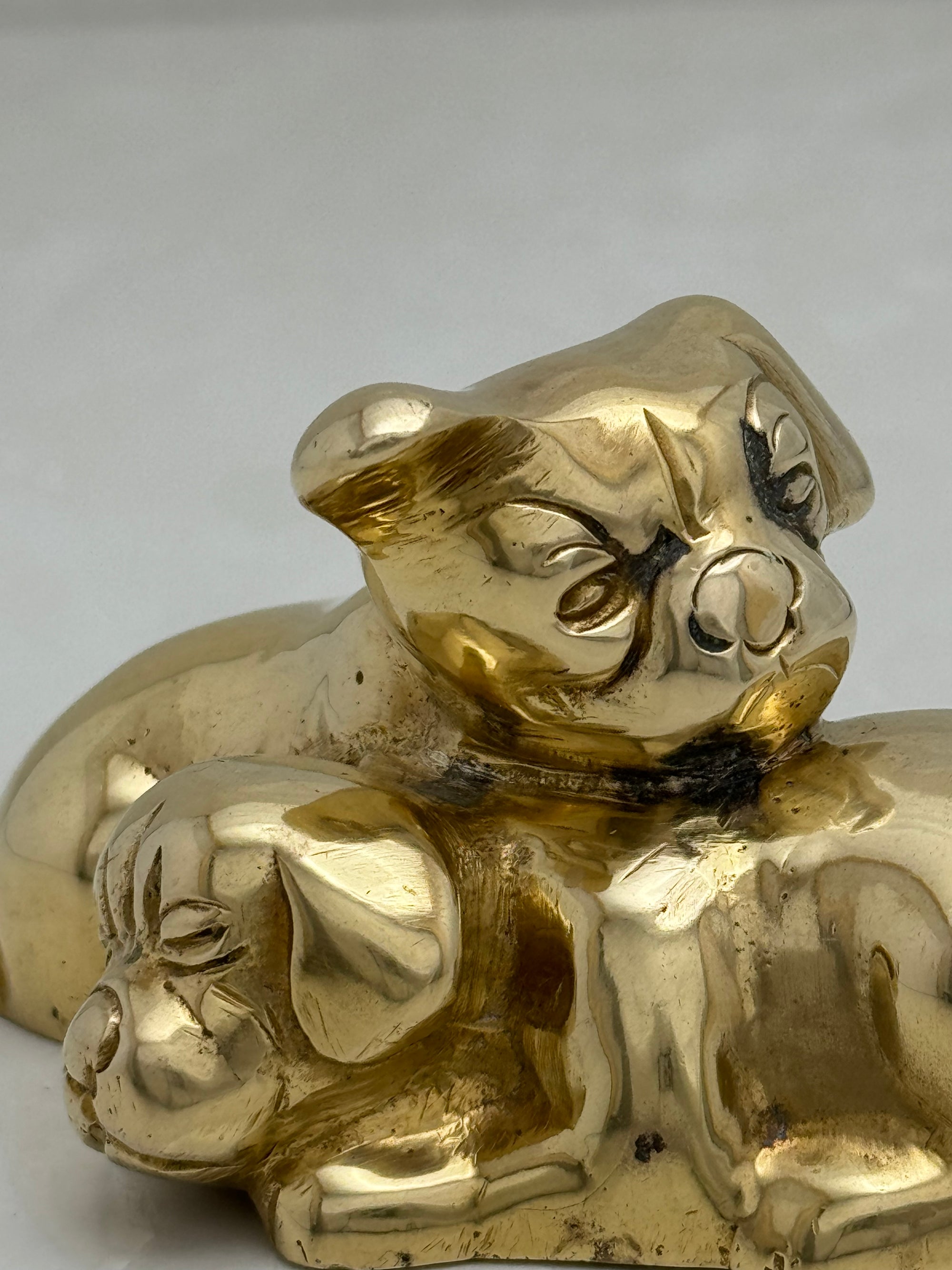 Cute Small Vintage Brass Sleeping Bulldog Puppies-A Collectible