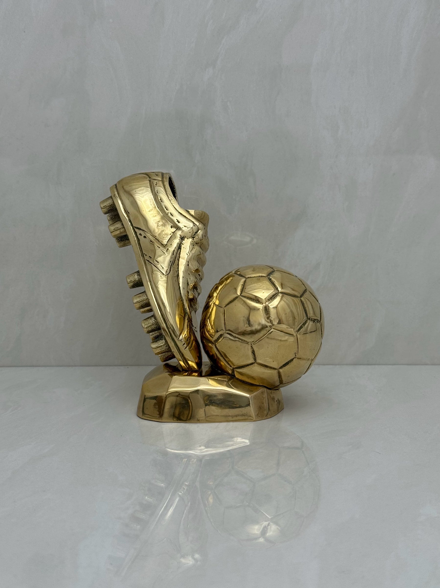 Vintage Brass Soccer Cleat and Ball Figurine