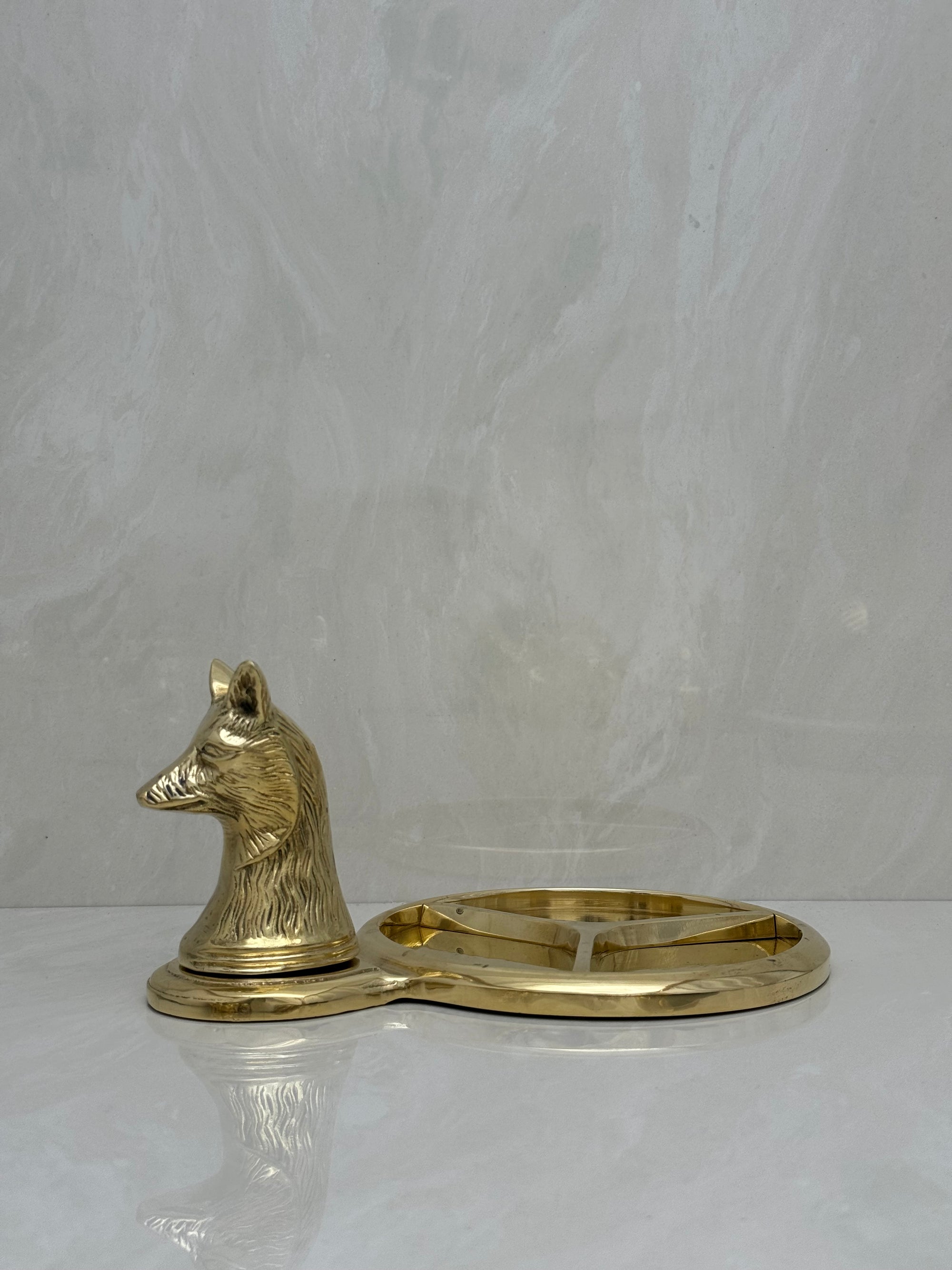 Vintage Brass Fox Head Dresser Tray