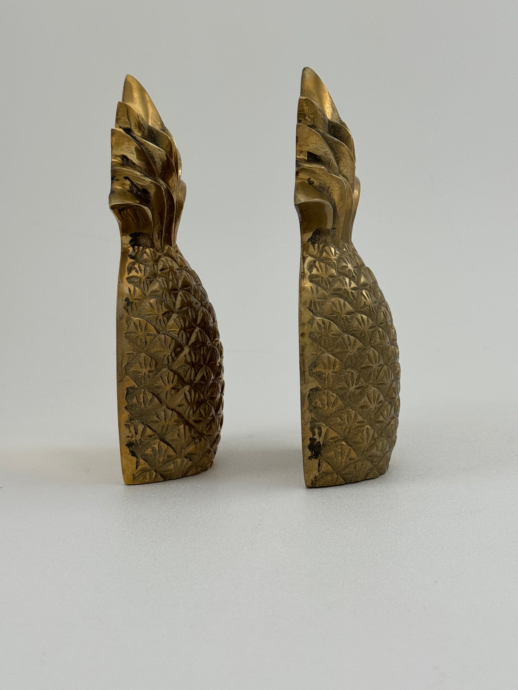 Rosenthal Netter Brass Pineapple Bookends – 8” Tall Vintage Mid Century Hollywood Regency Decor